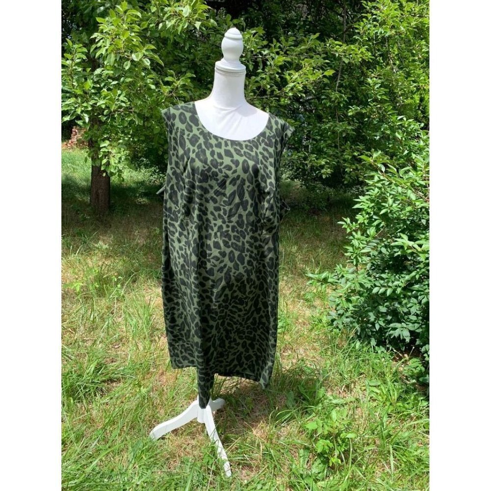 Jessica London Green Animal Print Dress Plus Size 32 Womens
